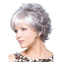 XIAQUJ Women's Fashion Synthetic Wavy  Wig Short Sliver Wigs for Women Natural Wavy Wig , Silver