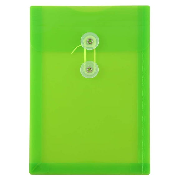 JAM Paper Plastic Envelopes with Button & String Tie Closure, 6 1/4 x 9 1/4, Lime Green, 3/Pack