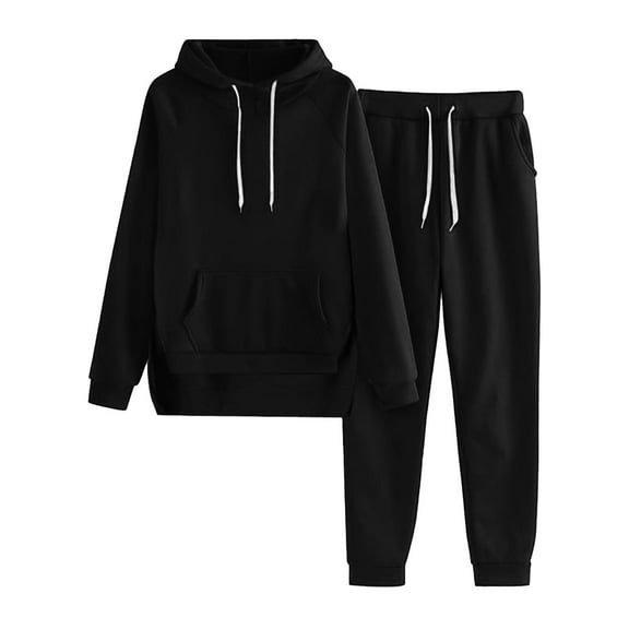 Scyoekwg Womens Sweatsuits 2 Piece Set Fall Casual Drawstring Hoodies and Pants Sets 2 Piece Outfits Solid Color Jogger Sets Track Suits (Black,XXL)