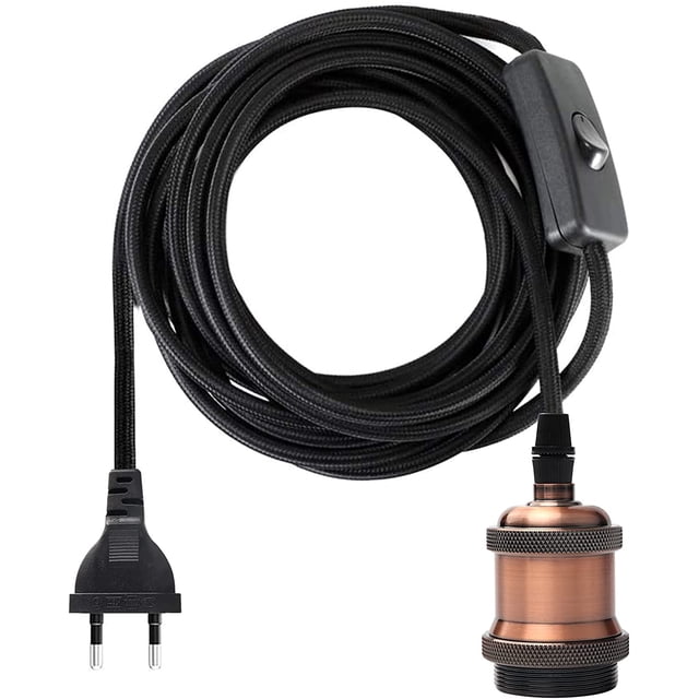 Casquillo E27 con interruptor, estilo industrial, cable de bombilla de 3,5 m