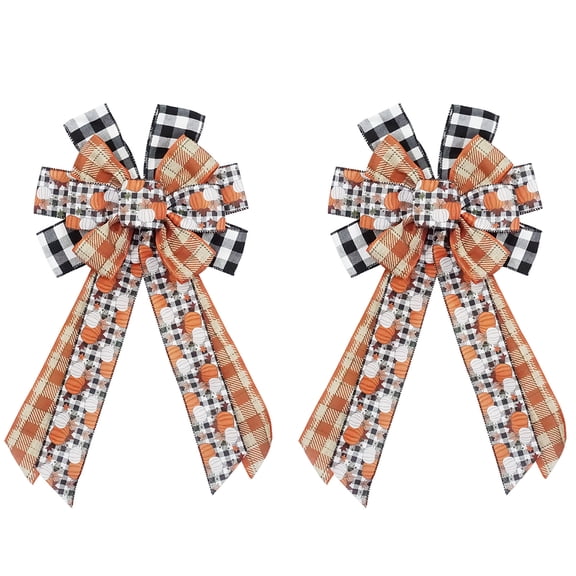 Hying 2PCS Large Fall Bows for Wreath, Thanksgiving Pumpkins Wreath Bow Buffalo Plaid Bows
