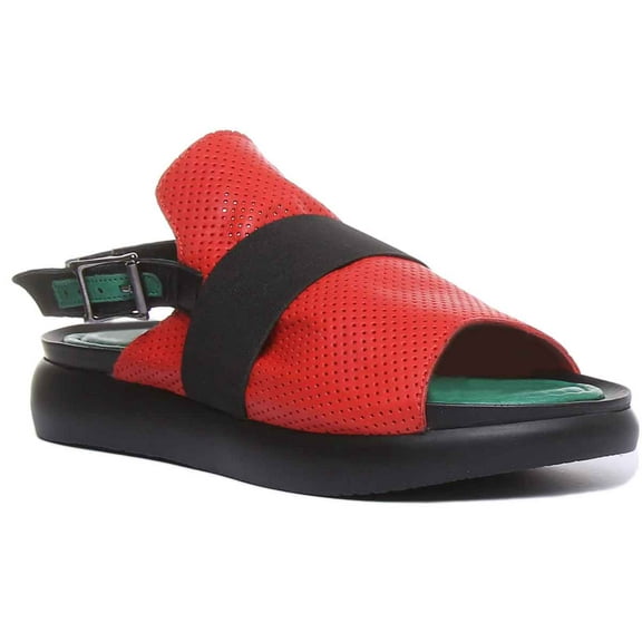 JUSTINREESS Esme Women's Side Buckle Open Toe Sandal In Red Size 5