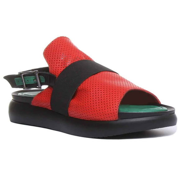 JUSTINREESS Esme Women's Side Buckle Open Toe Sandal In Red Size 5