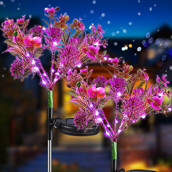 Solar Garden Flowers,Purple Light LED Solar Flowers,Waterproof Phalaenopsis Flowers Lights,Phalaenopsis Solar Flower for Lawn Garden Courtyard Party(2 Pack,PVC,22.04 in)