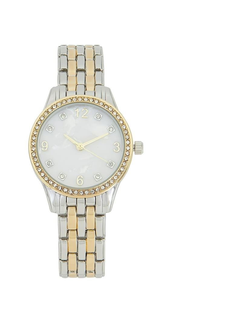 Time and Tru Women's Two Tone Round Watch and Link and Bangle