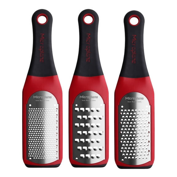 Microplane 3-Piece Artisan Series Grater Set, Red – Handheld Kitchen Graters with Stainless Steel Blades