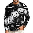 thumbnail image 4 of GrmtClth Shirts for Men Halloween Multicolor Pattern Raglan Long Sleeve Pumpkin Ghost Witch Funny Festival Outfit Tops Black S, 4 of 5