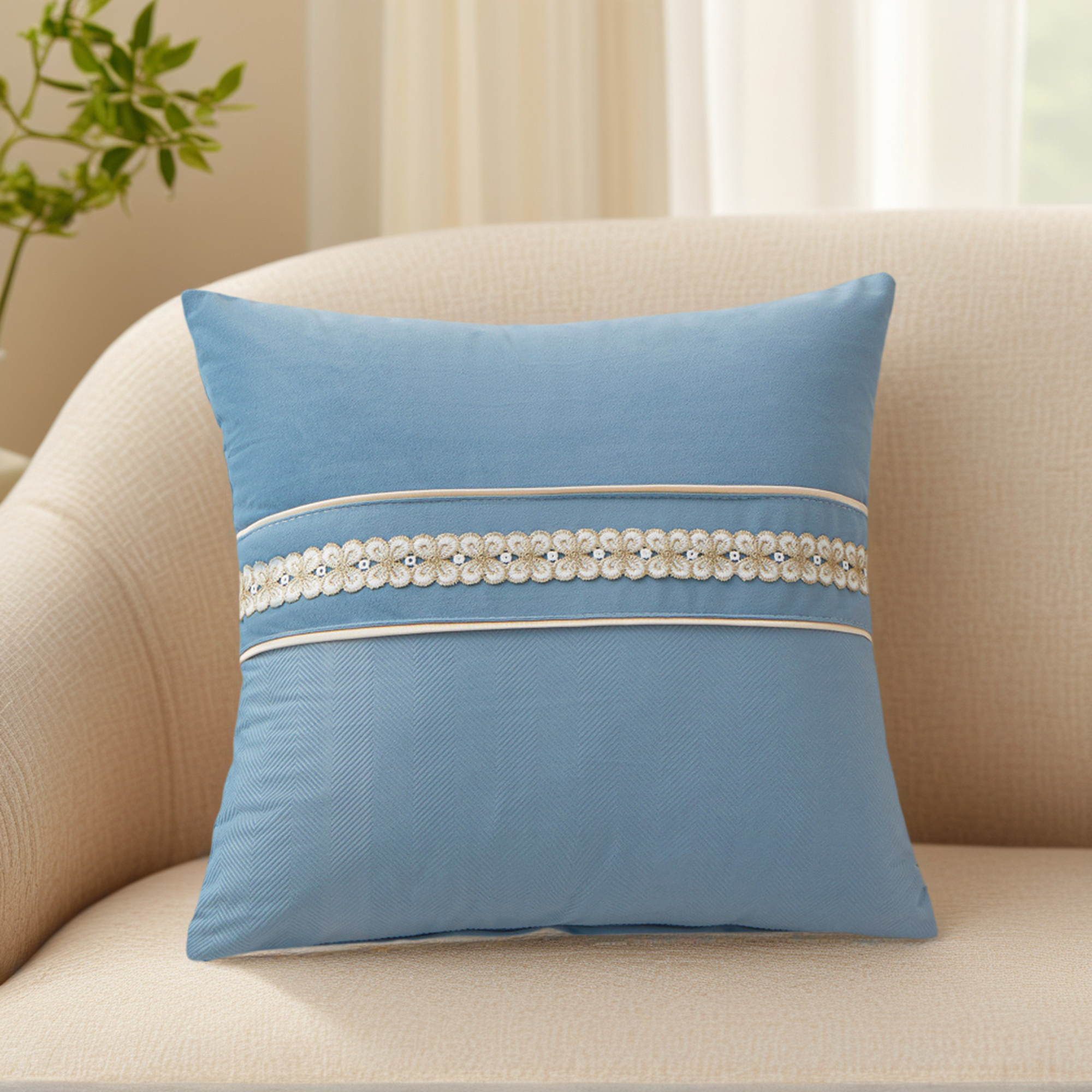 Unique Bargains Set of 2 Soft Throw Pillow Covers with Cute Embroidery Blue