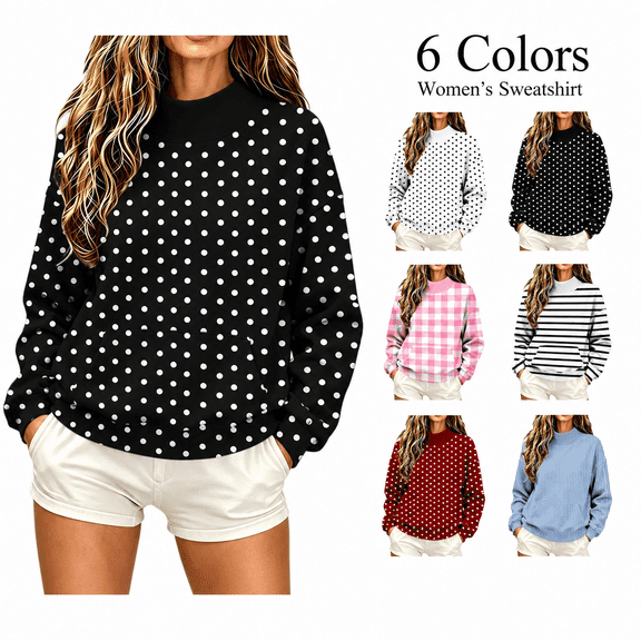 Kizanda Women Pullover Mock Neck Sweatshirt Dots Printed Loose Fit Long Sleeve Outerwear Sweatshirt with Kangaroo Pocket Baggy Workout Fall Winter Soft Stylish Top for Women XL