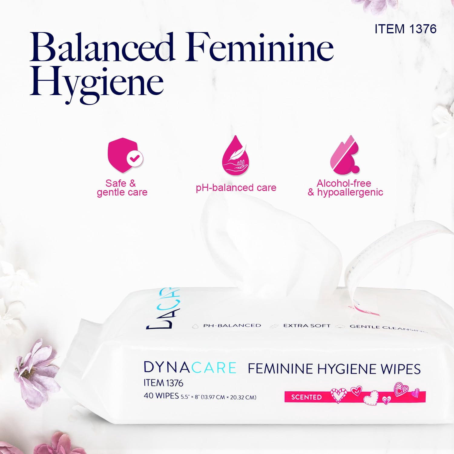 Dynarex HerCare Feminine Wipes, Extra Soft and Gentle Personal Care Wipes, Scented, 480 Count