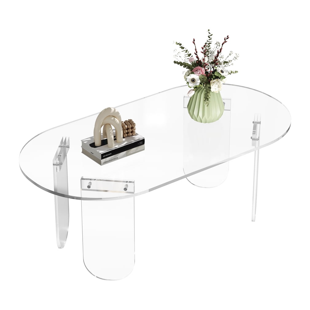 Wisfor Premium Clear Acrylic Coffee Table Sofa End Side Table Living Room Storage Decorative, Transparent, 37.40x19.69x13.78 inch
