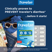 TRAVELAN Anti Diarrhea Travel Medicine for Gas Relief, Bloating, Cramping and Digestive Support, Natural Colostrum Dietary and Immune Support Supplement, Blister Pack for Travel, 30 Pills
