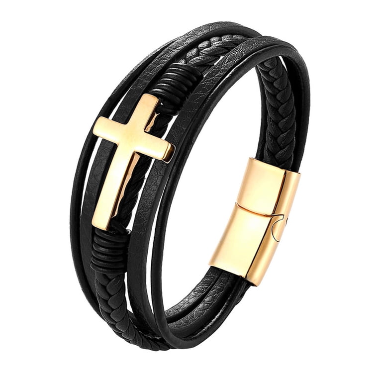 Whigetiy Christian Braided Stainless Steel Cross Bracelet for Men