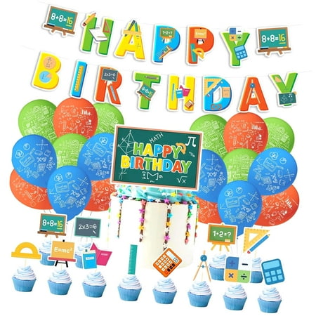 SKYSONIC Math Party Decorations Math Birthday Party Supplies Includes Math Birthday Banner, Cake Topper, Cupcake Toppers, Balloons for Math Classroom Party Math Party
