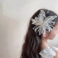 thumbnail image 4 of UNLLLL Pearl Embellished Large Crystal Flower Hair Clip, Feather Lace Floral Barrettes, Bridal Wedding Hair Accessory, for Daily Travel and Special Occasions (White), 4 of 7