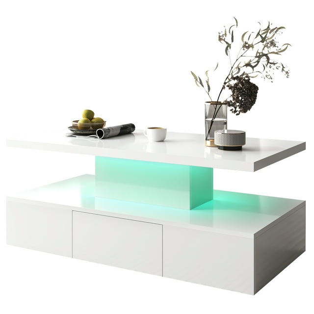 table Basse Moderne Haute Brillance Blanche – simple et Polyvalente, avec un Tiroir Caché