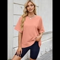 thumbnail image 4 of Camisetas de Gran Tamaño para Mujer, Cuello Redondo, Corta, Blusas Casuales de Verano, Blusas Holgadas de Corte Alto Rosa XL, 4 of 10