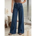 thumbnail image 5 of JOLIP Women's High Waist Seamed Wide Leg Denim Jeans, Dark Wash Panel Front Baggy Denim Pants, 5 of 7