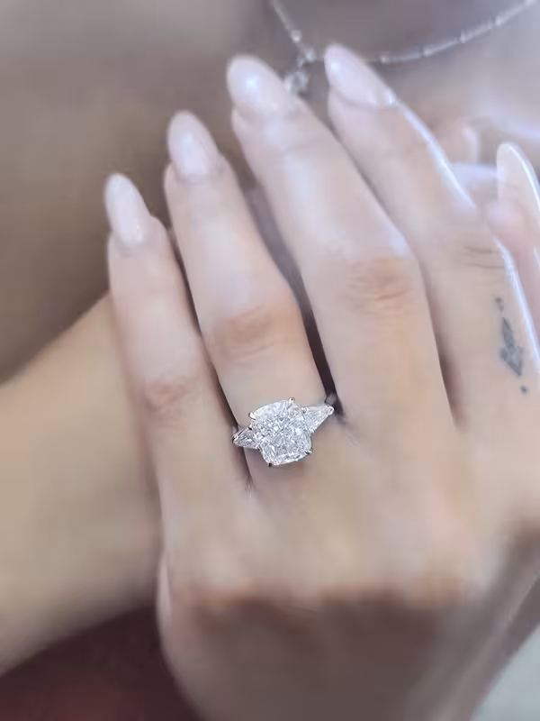 2.40 Ct Cushion-Cut Real Moissanite Three Stone Engagement Ring 925 Sterling Silver