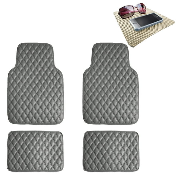 FH Group Diamond Pattern Floor Mats Leather For Car SUV Van Gray w/ Beige Dash Pad