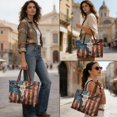 thumbnail image 4 of ZUXONGSY American Flag Cow Skull Print Tote Bag for Women Travel Tote Handbag Top Zipper Shoulder Purse Large Capacity Pu Leather Commuter Bags, 4 of 6
