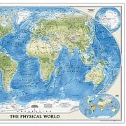 National Geographic World Physical Map, Enlarged and Laminated, 69.25 x 46.25