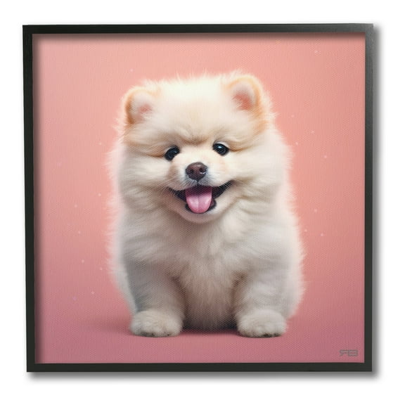 Stupell Industries Fluffy Puppy on Pink Animals & Insects Painting Black Framed Art Print Wall Art, 12 x 12