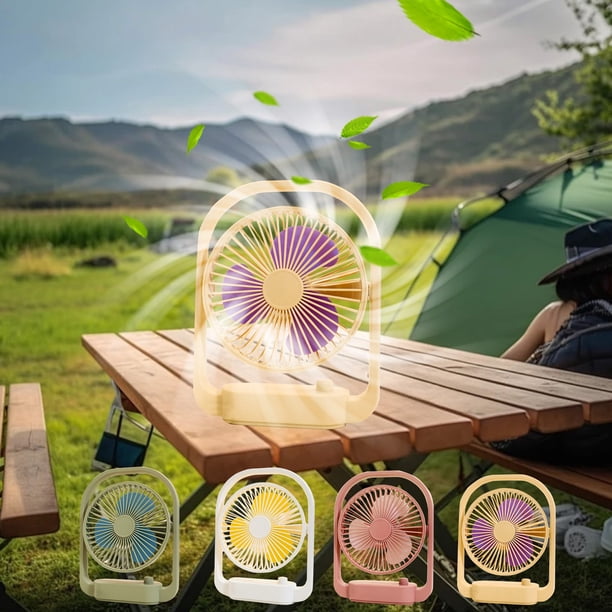 Ventilador de Mesa Pequeño Portátil para Exteriores con Asa y Regulación de Velocidad Infinita, Suave y Duradero.