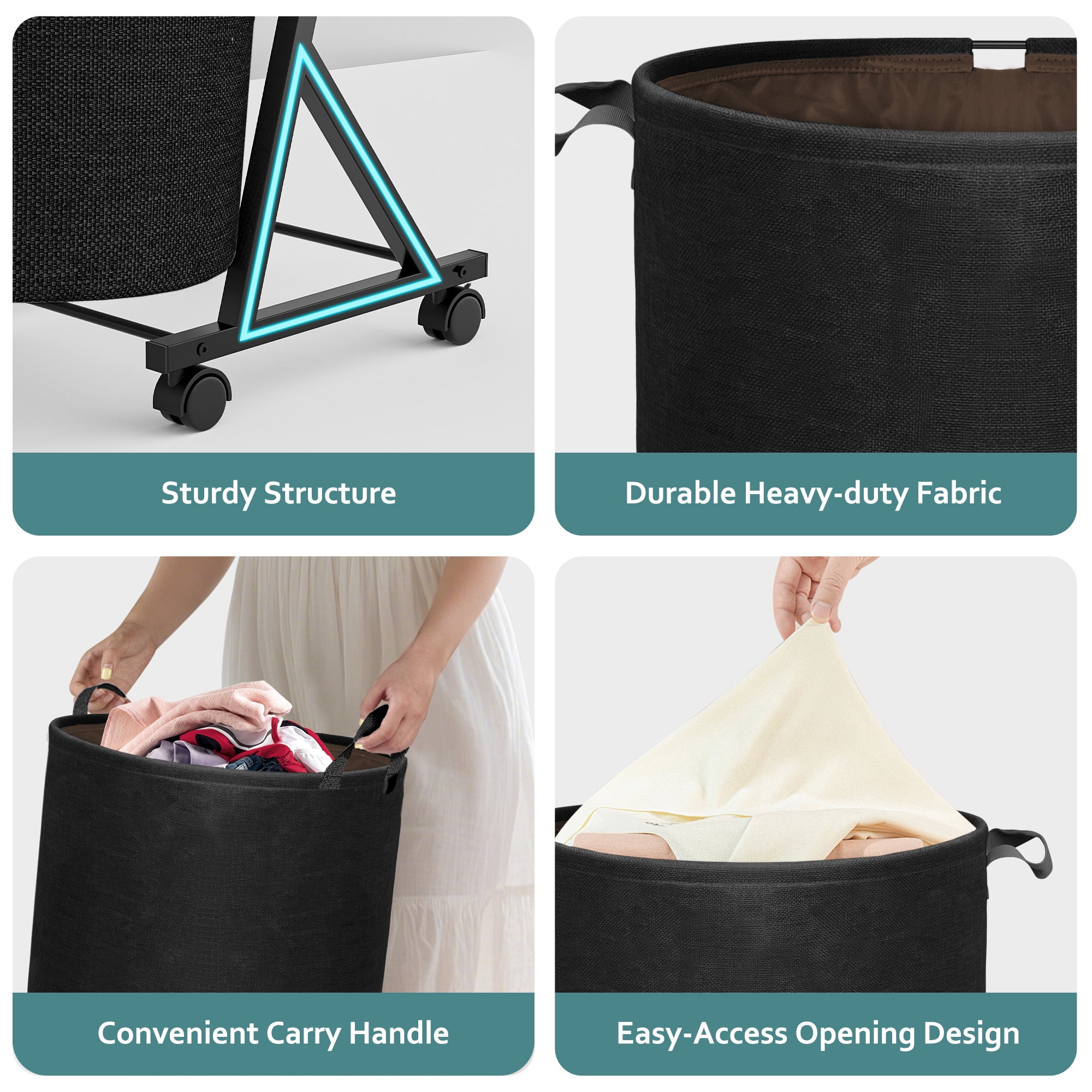 YOUPINS 3-Tier Laundry Hamper Sorter,Laundry Storage Organizer with Wheels Removable Rolling Laundry Baskets for Home,Bathroom,Dorm,Laundry Room,Black
