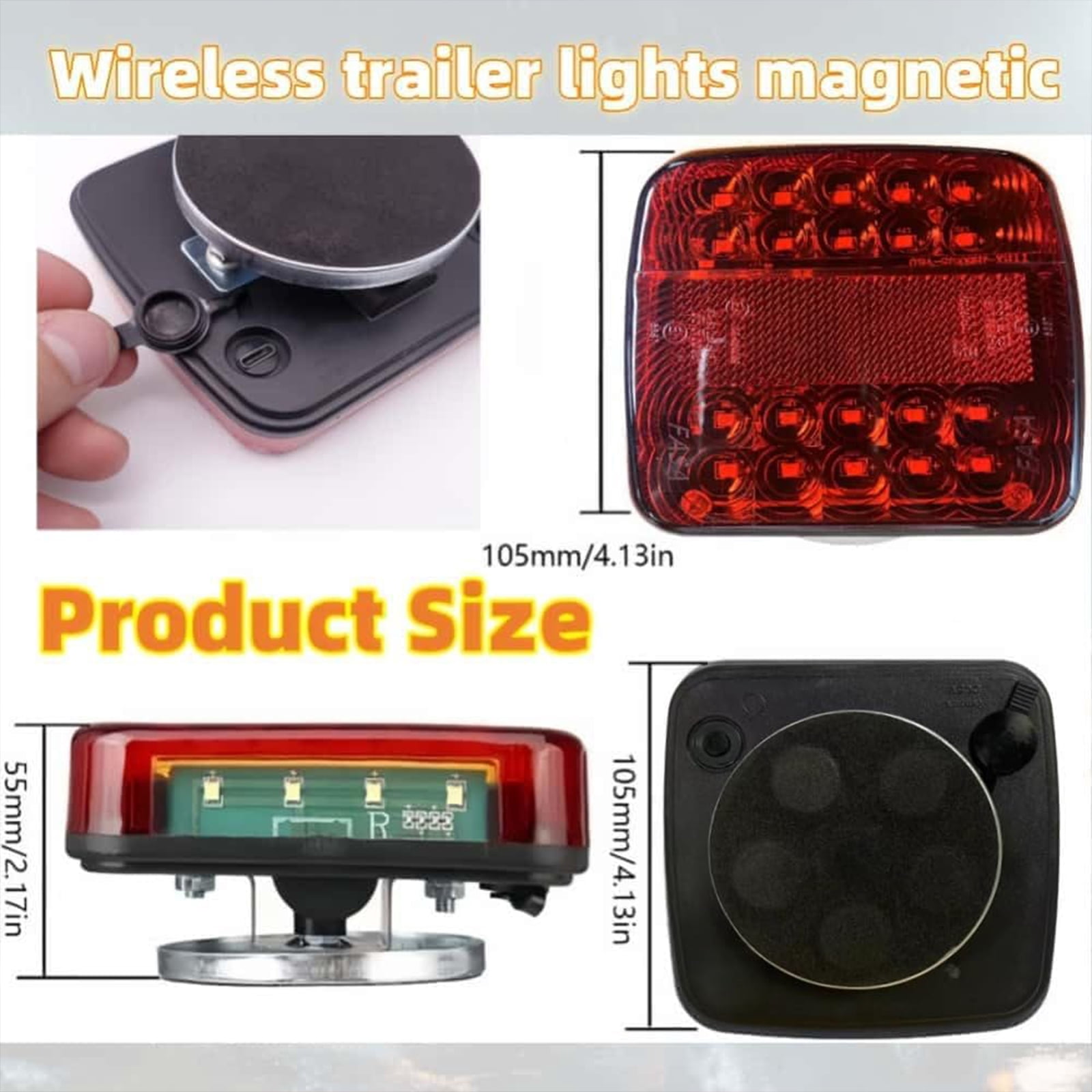 Fazipu Wireless Trailer Lights Magnetic,Wireless Trailer Lights,2025 New Led Wireless Tail Lights for Trailer,Rechargeable Towing Light Kit with Powerful Suction Base for Trucks,Boat,RV,Vehicle