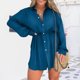 thumbnail image 4 of Conjunto de blusa y pantalones cortos con cuello de solapa para mujer blusa informal con botones pantalones cortos traje de uso diario, 4 of 6