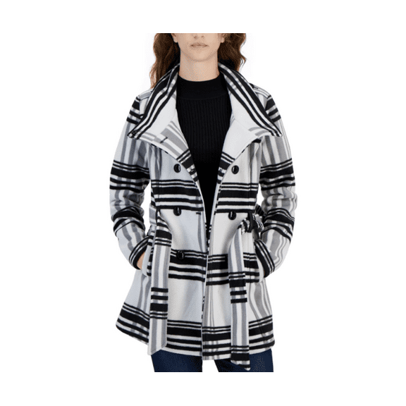 Bcx Juniors' Micro-Fleece Double-Breasted Belted Coat - White/Black