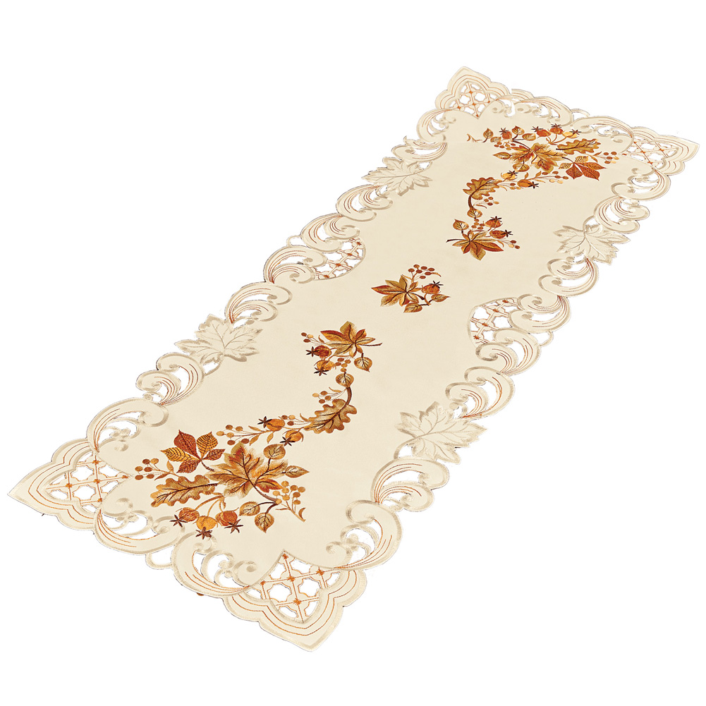 Elegant Fall Leaves Embroidered Dresser Scarf, Indoor Autumn D cor for