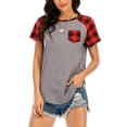 thumbnail image 3 of UKAP Women Buffalo Plaid T Shirt Top Short Sleeve Crewneck Pocket Blouse Classic-Fit Vintage Fashion Blouse Irregular Hem Gray S, 3 of 8