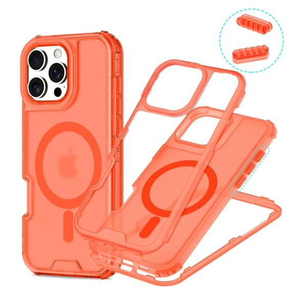 for iPhone 14 Pro Max Magnetic Case [Support Wireless Charging] Translucent Candy Color Phone Case Slim Shockproof Triple-Layers Rugged Protective Cover for iPhone 14 Pro Max, Orange