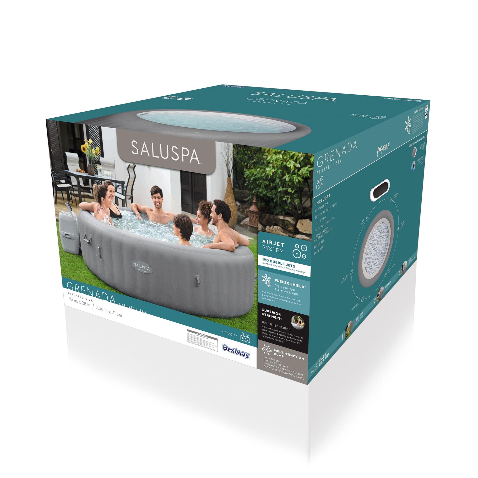 Lay-Z-Spa Lay-Z-Spa Grenada Inflatable Hot Tub 190 AirJet Massage System Seat 6-8 BW60135G 