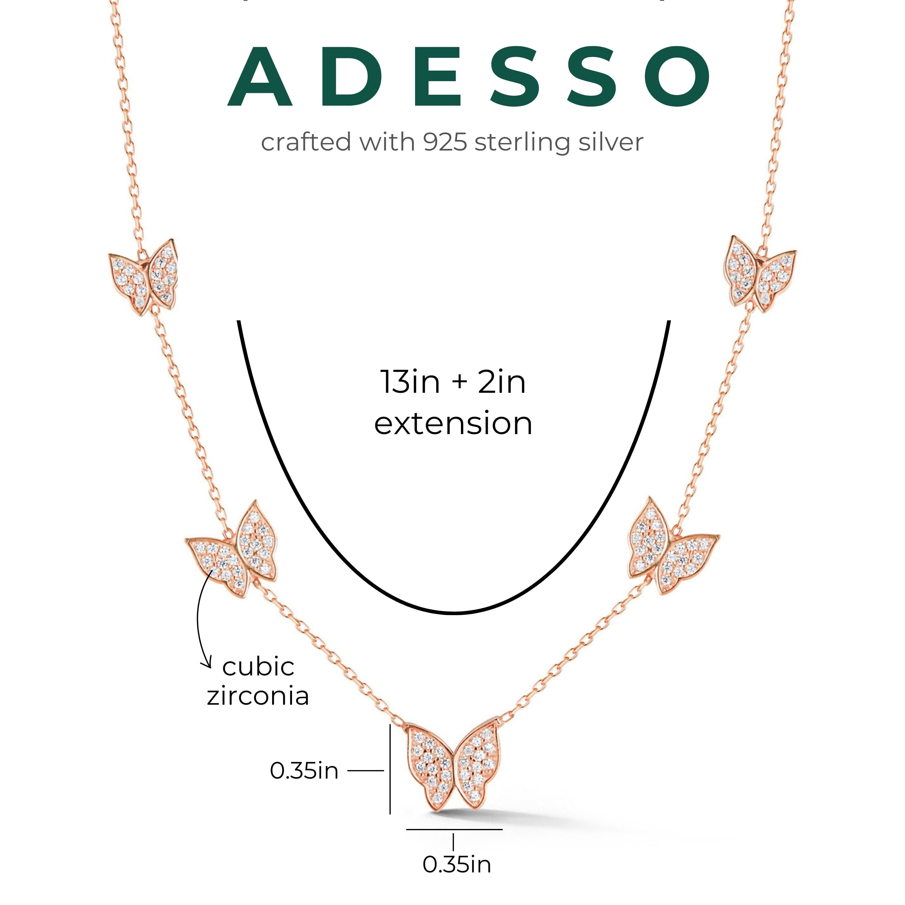 Adesso Milano Jewelry Sterling Silver Dainty Butterfly Necklace for Women, Rose Gold, 13"