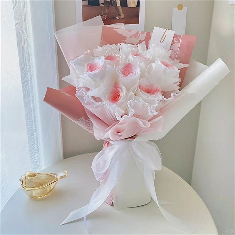 ZPAQI 6 Sheets Pearl Edges Flower Bouquet Paper Wedding Floral Wrapping Mesh Yarn