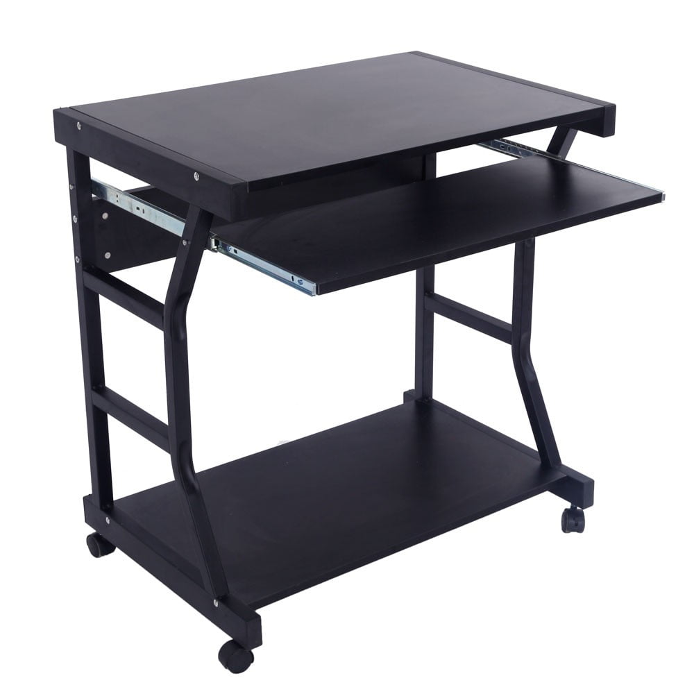 IVV 27.55" Small Rolling Computer Desk on Wheels, with Keyboard Tray and Bottom Shelf, for Bedroom, Living Room, Home Office, Black