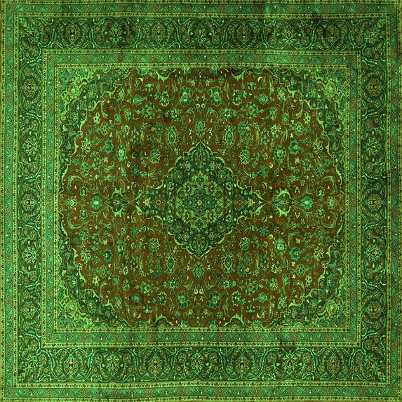 Ahgly Company Indoor Square Medallion Green Traditional Area Rugs, 5' Square