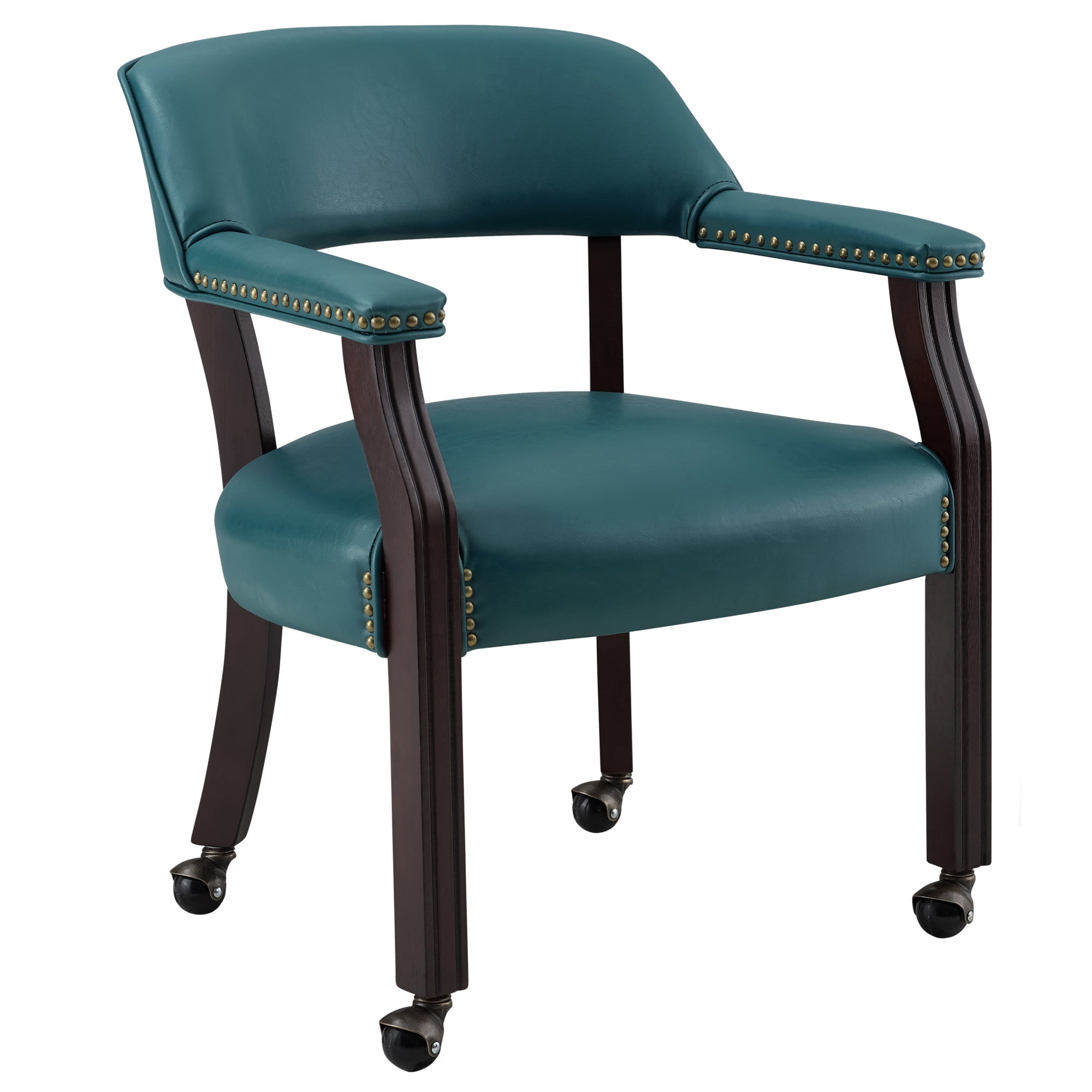 Steve Silver Tournament Faux Leather Dining Chairs with Arms, Teal