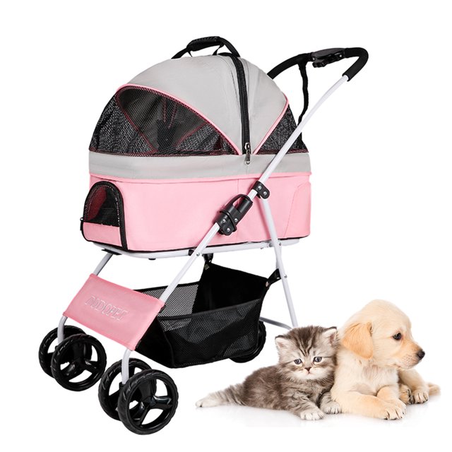 Cochecito para mascotas con jaula desmontable para perros y gatos, carrito plegable para pasear con cuatro ruedas para mascotas de hasta 20 kg