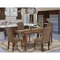 thumbnail image 3 of DUEN5-MAH-18 5Pc Rectangle 60 Inch Dining Table And Four Parson Chair With Mahogany Leg And Linen Fabric Dark Coffee, 3 of 3
