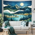 thumbnail image 3 of Mountain Tapestry Nature Forest Tree Tapestries for Bedroom Aesthetic Starry Night Moon Stars Tapestrys Wall Hanging Teal Abstract Wall Tapestry for Dorm Living Room (Teal, 48'''' × 36''''), 3 of 6