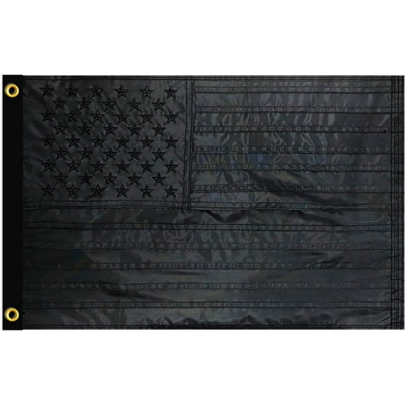 FLAGWIN Black American Flag 12x18, Embroidered All Black American Flag Small Outdoor, Black American Flags 210D Heavy Duty Nylon, American Flag Black for Boat with Embroidered Stars, Sewn Stripes and