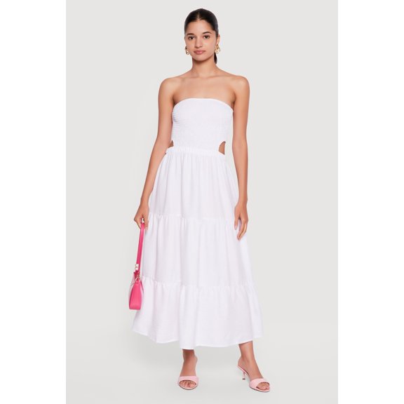Women's Smocked Cutout Strapless Tiered Maxi Dress