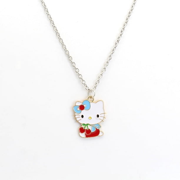Collares de cadena con dibujos animados de Hellokitty Sanrio para niños, collar de aleación de gatito ahuecado, regalo de cumpleaños para mujeres y niñas