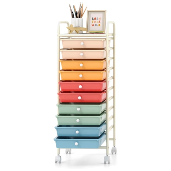 10-Drawer Rolling Cart, Utility Cart with Wheels - Mobile Storage Organizer for Home, Office, School, Art Studio, Multicolor