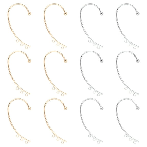 1Box 12Pcs 2 Color DIY Ear Cuff Brass Earrings Cuffs Punk Ear Wrap Earrings Cuffs Accessaries with 3 Loop 50mm Long Ear Cuff for Non Piercing Earring Making