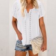 thumbnail image 2 of Bescita Women Solid V-Neck Lace Crochet Eyelet Short Sleeve Casual Shirts Blouses Tops, 2 of 5